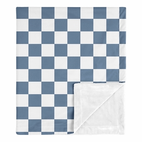 Gingham Checkered Plaid Collection Baby Blanket  - Blue and White