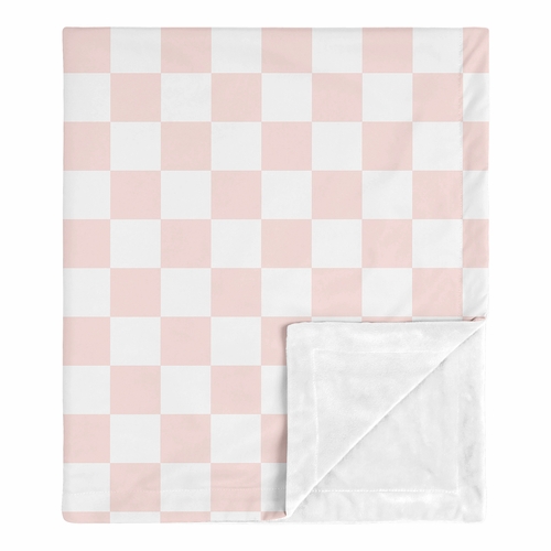 Gingham Checkered Plaid Collection Baby Blanket - Pink and White