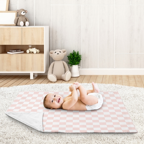 Gingham Checkered Plaid Collection Baby Blanket - Pink and White - alt image 2