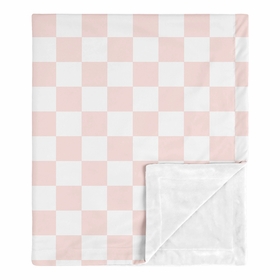 Gingham Checkered Plaid Collection Baby Blanket - Pink and White
