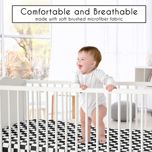 Gingham Checkered Plaid Collection Black and White Crib Sheet - alt image 1