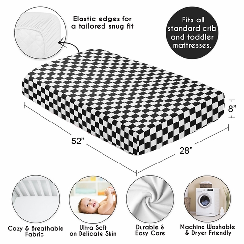 Gingham Checkered Plaid Collection Black and White Crib Sheet - alt image 3