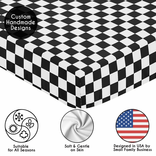 Gingham Checkered Plaid Collection Black and White Crib Sheet - alt image 4