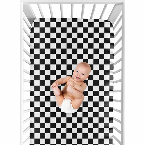Gingham Checkered Plaid Collection Black and White Crib Sheet - alt image 5