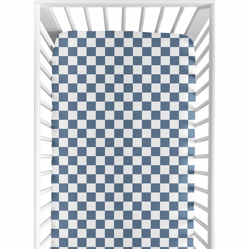 Gingham Checkered Plaid Collection Blue and White Crib Sheet