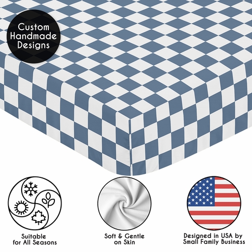Gingham Checkered Plaid Collection Blue and White Crib Sheet - alt image 4