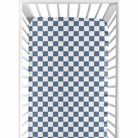 Gingham Checkered Plaid Collection Blue and White Crib Sheet