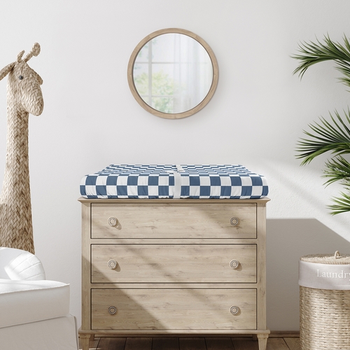 Gingham Checkered Plaid Collection Changing Pad Cover Sheet - Blue and White - alt image 1