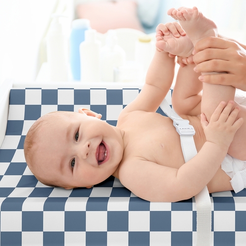 Gingham Checkered Plaid Collection Changing Pad Cover Sheet - Blue and White - alt image 2