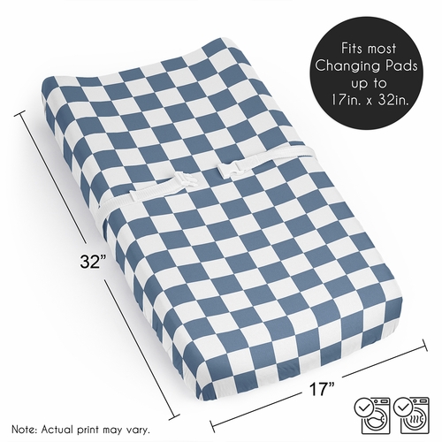 Gingham Checkered Plaid Collection Changing Pad Cover Sheet - Blue and White - alt image 5