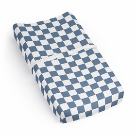 Gingham Checkered Plaid Collection Changing Pad Cover Sheet - Blue and White
