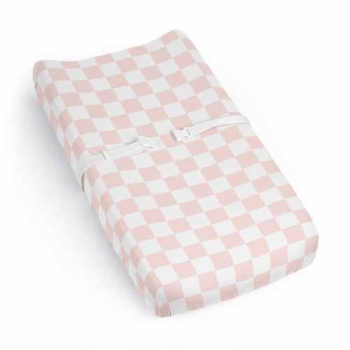 Gingham Checkered Plaid Collection Changing Pad Cover Sheet - Pink and White