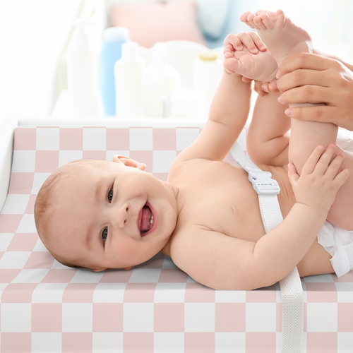 Gingham Checkered Plaid Collection Changing Pad Cover Sheet - Pink and White - alt image 2