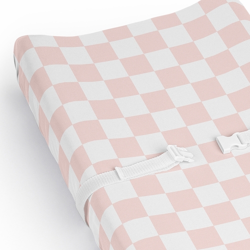 Gingham Checkered Plaid Collection Changing Pad Cover Sheet - Pink and White - alt image 3