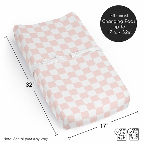 Gingham Checkered Plaid Collection Changing Pad Cover Sheet - Pink and White - alt image 5