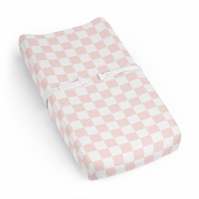 Gingham Checkered Plaid Collection Changing Pad Cover Sheet - Pink and White