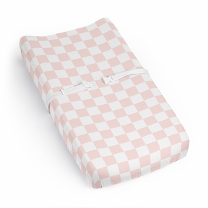 Gingham Checkered Plaid Collection Changing Pad Cover Sheet - Pink and White