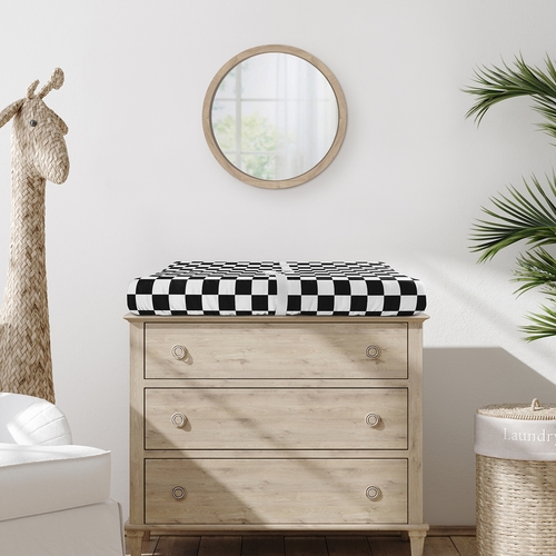 Gingham Checkered Plaid Collection Changing Pad Cover Sheets - Black and White - alt image 1