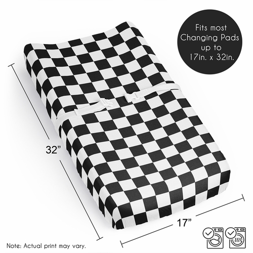 Gingham Checkered Plaid Collection Changing Pad Cover Sheets - Black and White - alt image 5