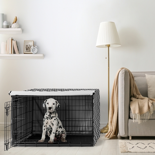 Gingham Checkered Plaid Collection Dog Crate Kennel Cover 36in. - Black and White - alt image 1