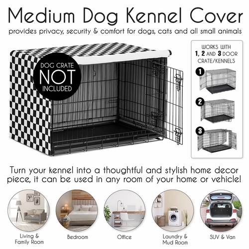 Gingham Checkered Plaid Collection Dog Crate Kennel Cover 36in. - Black and White - alt image 3
