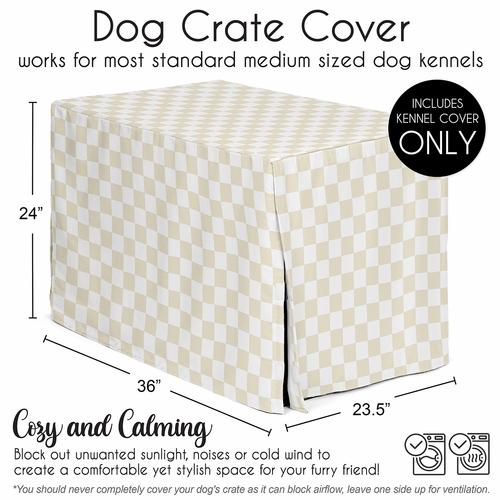 Gingham Checkered Plaid Collection Dog Crate Kennel Cover 36in. - Taupe and White - alt image 4