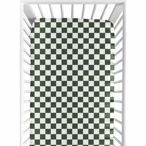 Gingham Checkered Plaid Collection Green and White Crib Sheet