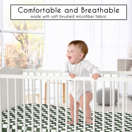 Gingham Checkered Plaid Collection Green and White Crib Sheet - alt image 1