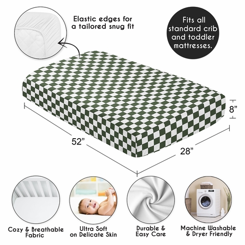 Gingham Checkered Plaid Collection Green and White Crib Sheet - alt image 3