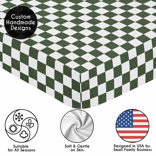 Gingham Checkered Plaid Collection Green and White Crib Sheet - alt image 4