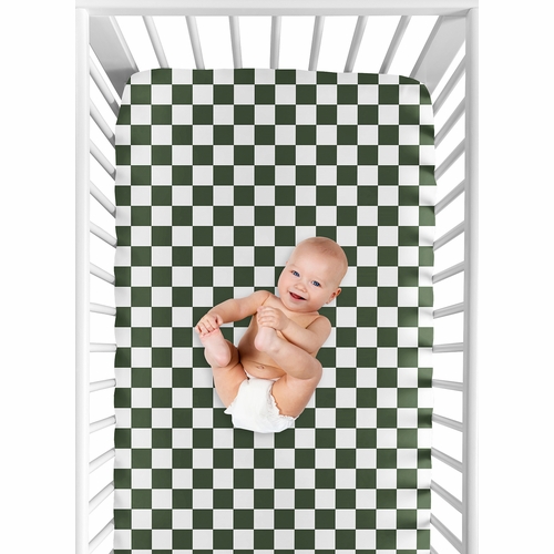 Gingham Checkered Plaid Collection Green and White Crib Sheet - alt image 5