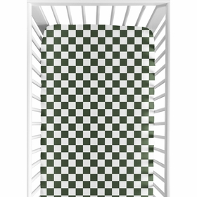 Gingham Checkered Plaid Collection Green and White Crib Sheet