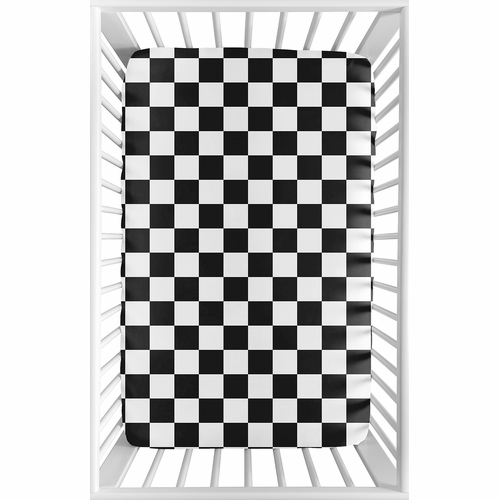 Gingham Checkered Plaid Collection Mini Crib Sheet - Black and White