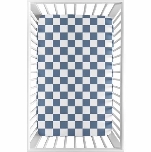 Gingham Checkered Plaid Collection Mini Crib Sheet - Blue and White