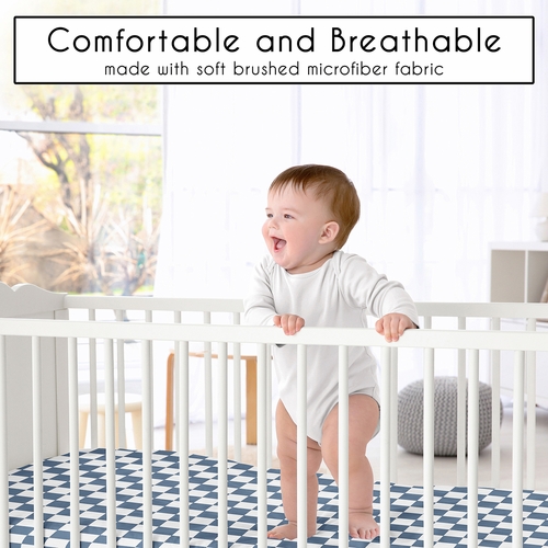 Gingham Checkered Plaid Collection Mini Crib Sheet - Blue and White - alt image 3