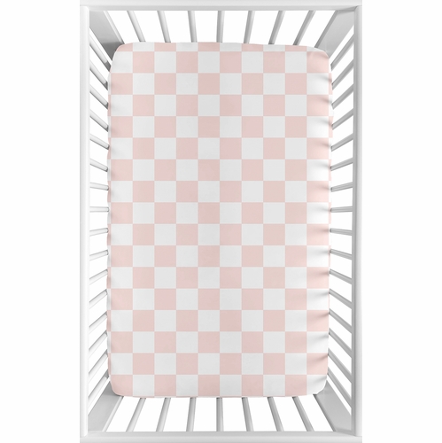 Gingham Checkered Plaid Collection Mini Crib Sheet - Pink and White