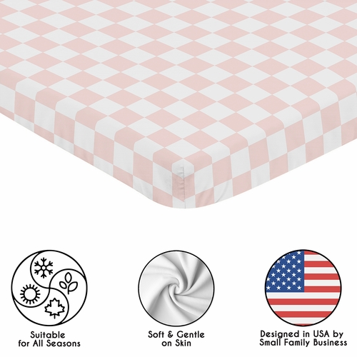Gingham Checkered Plaid Collection Mini Crib Sheet - Pink and White - alt image 1