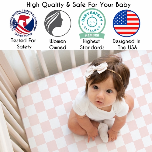 Gingham Checkered Plaid Collection Mini Crib Sheet - Pink and White - alt image 2