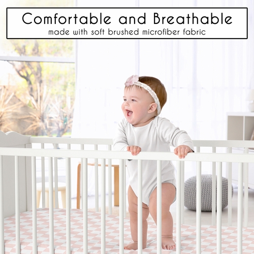 Gingham Checkered Plaid Collection Mini Crib Sheet - Pink and White - alt image 3