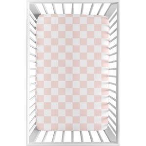 Gingham Checkered Plaid Collection Mini Crib Sheet - Pink and White