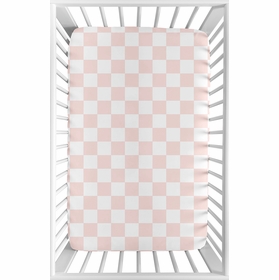 Gingham Checkered Plaid Collection Mini Crib Sheet - Pink and White