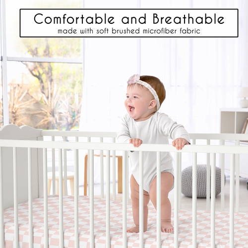 Gingham Checkered Plaid Collection Pink and White Crib Sheet - alt image 1