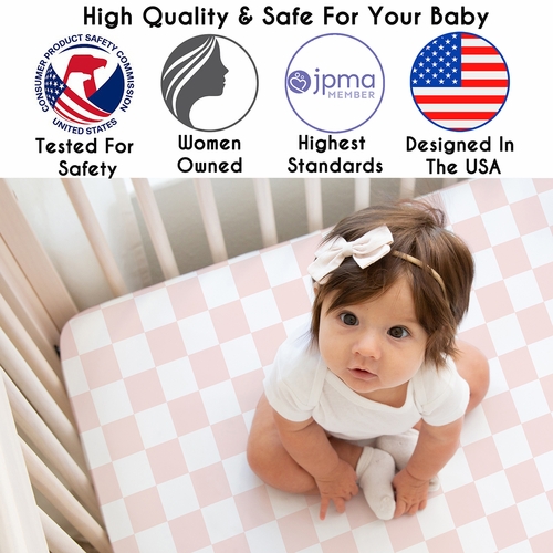 Gingham Checkered Plaid Collection Pink and White Crib Sheet - alt image 2