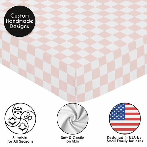 Gingham Checkered Plaid Collection Pink and White Crib Sheet - alt image 4