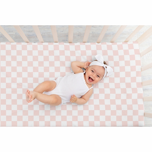 Gingham Checkered Plaid Collection Pink and White Crib Sheet - alt image 5
