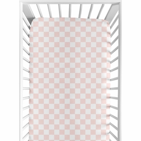Gingham Checkered Plaid Collection Pink and White Crib Sheet