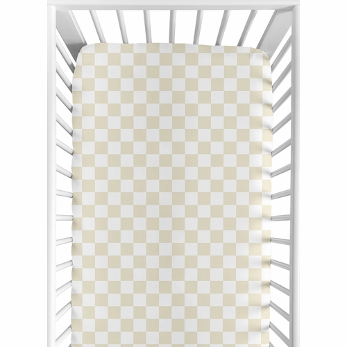 Gingham Checkered Plaid Collection Taupe and White Crib Sheet