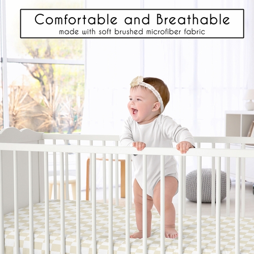 Gingham Checkered Plaid Collection Taupe and White Crib Sheet - alt image 1