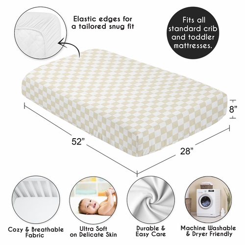 Gingham Checkered Plaid Collection Taupe and White Crib Sheet - alt image 3