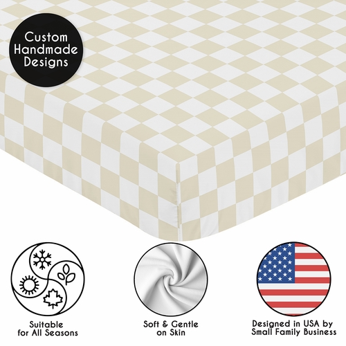 Gingham Checkered Plaid Collection Taupe and White Crib Sheet - alt image 4